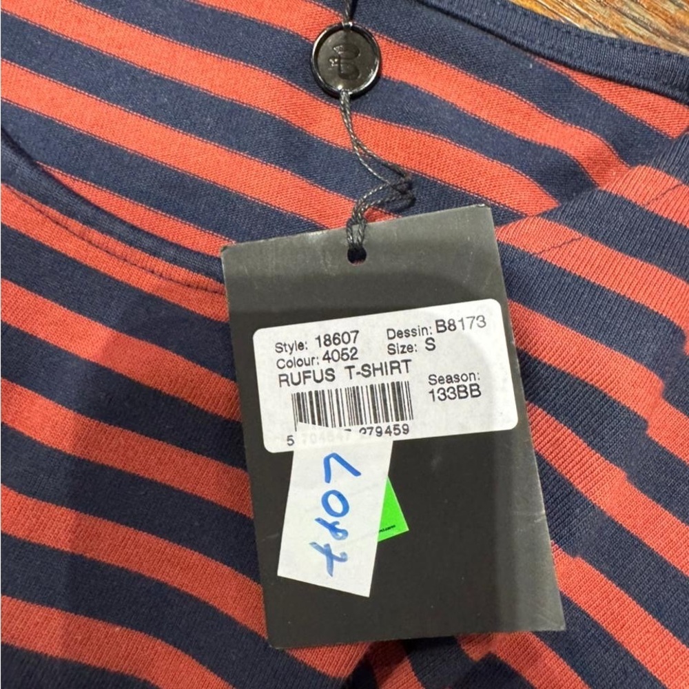 Bruuns Bazaar Rufus Men’s cotton Long Sleeve T-Shirt Striped Red & Blue NWT S - Picture 3 of 5